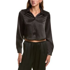 Luxe Always Womens  Satin Crop Blouse, Black